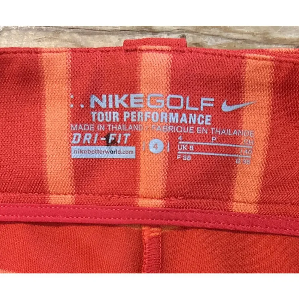 Nike Golf Women’s Orange Striped Tie Waist Gold Shorts Size 4